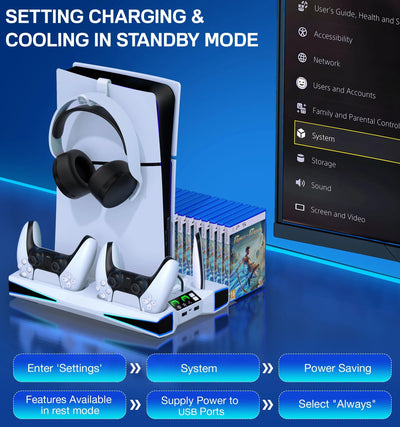 Station de recharge et de Refroidissement Tout en un pour PS5 et manettes de PS5