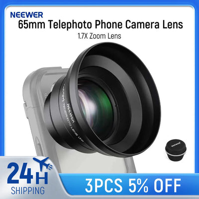 NEEWER HD 65mm Telephoto Phone Camera Lens with Lens Hood for Phone Cage Case, 1.7X Zoom Lens For iPhone 16 15 S25 S24 Ultra