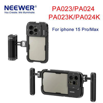 NEEWER PA023/PA024 PA023K/PA024K Phone Cage Video Kit Bluetooth Side Handle Dual Handles Stabilizer For iphone 15 Pro/15 Pro Max