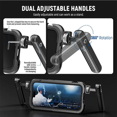 NEEWER PA023/PA024 PA023K/PA024K Phone Cage Video Kit Bluetooth Side Handle Dual Handles Stabilizer For iphone 15 Pro/15 Pro Max