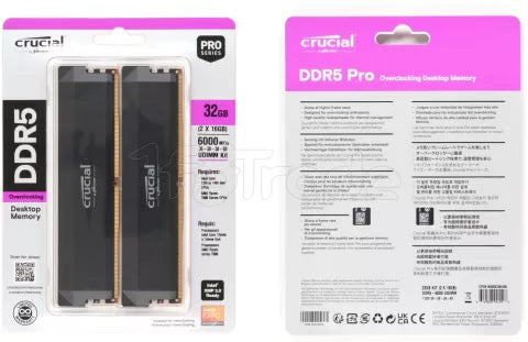 Kit Barrettes mémoire 32Go (2x16Go) DIMM DDR5 Crucial Pro OC Gaming 6000MHz (Noir)