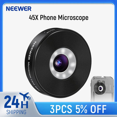NEEWER 45X Phone Microscope Rechargeable Close Up Zoom Lens w 50mAh Battery  For iPhone Samsung Cage with 17mm Lens Adapter