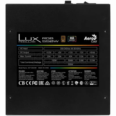 Alimentation ATX AeroCool Lux RGB - 550W (Noir)