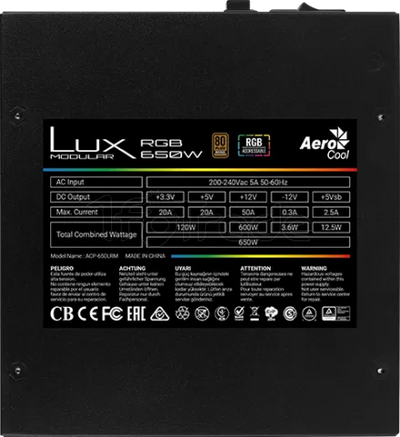 Alimentation ATX AeroCool Lux RGB - 650W (Noir)
