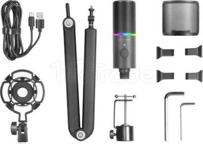 Microphone Mars Gaming MMIC-XT RGB avec bras de montage (Noir)